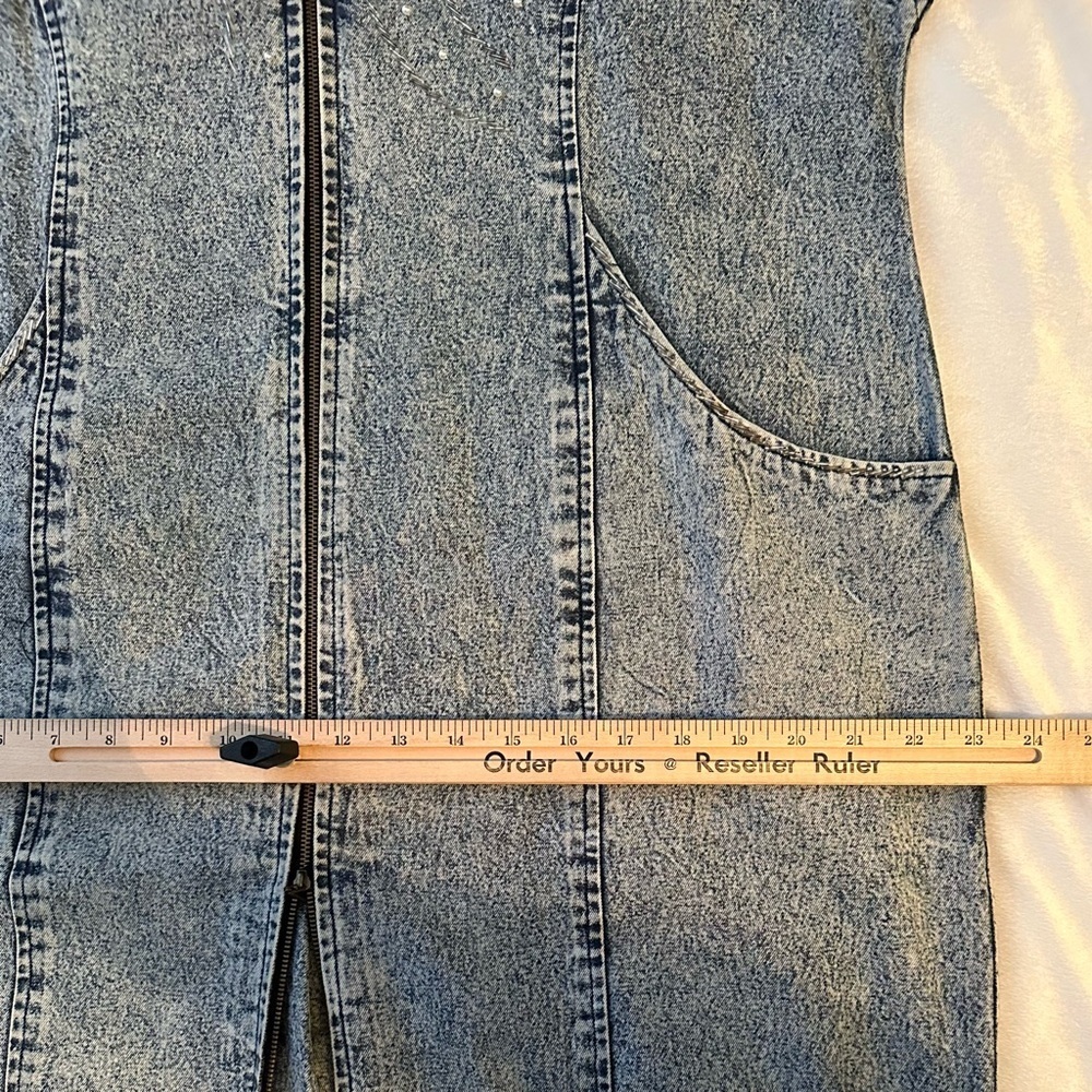 Vintage 80s Handmade KAZU Designs Long Denim Dress XL Beaded Embellished Zip - Picture 9 of 13